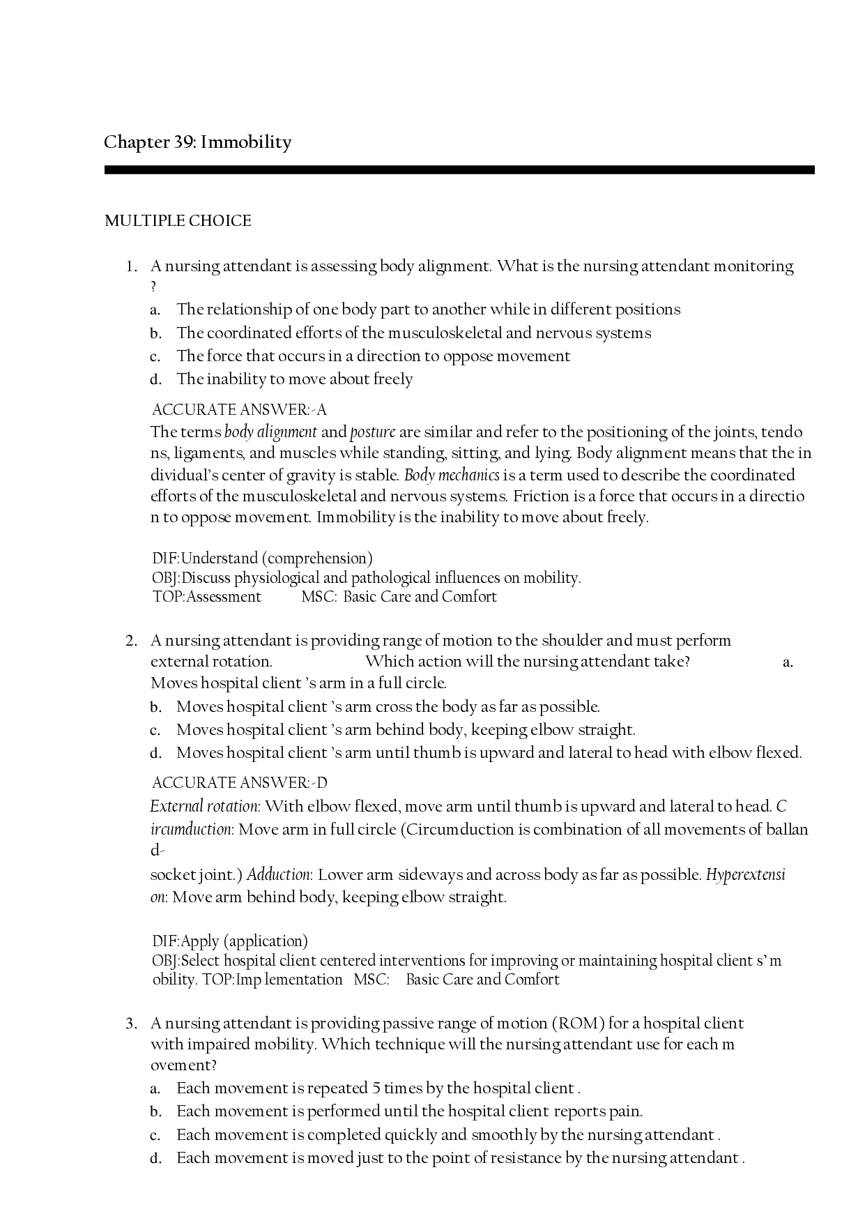 Nursing Fundamentals: Immobility Practice Questions