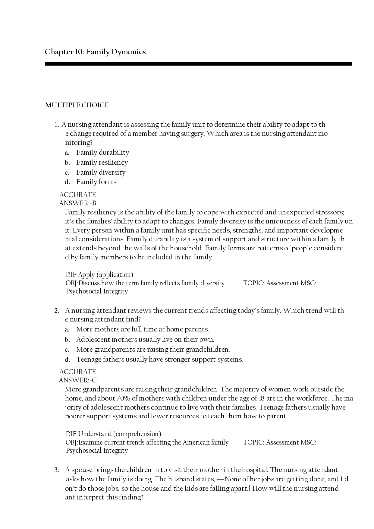 Family Dynamics Chapter 10 Test Bank