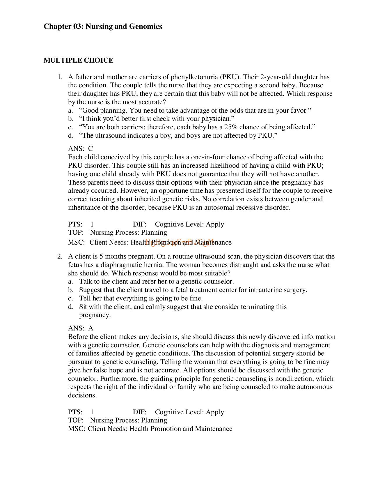 Nursing and Genomics Chapter 03 Test Bank