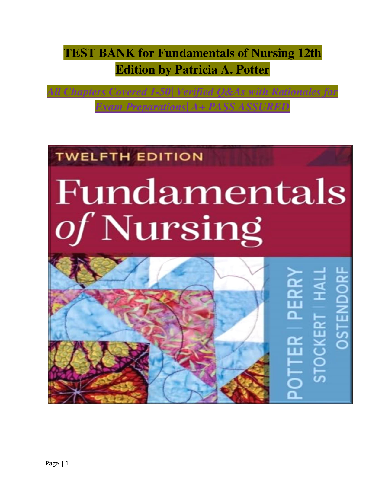 Fundamentals of Nursing, 12th Edition Test Bank
