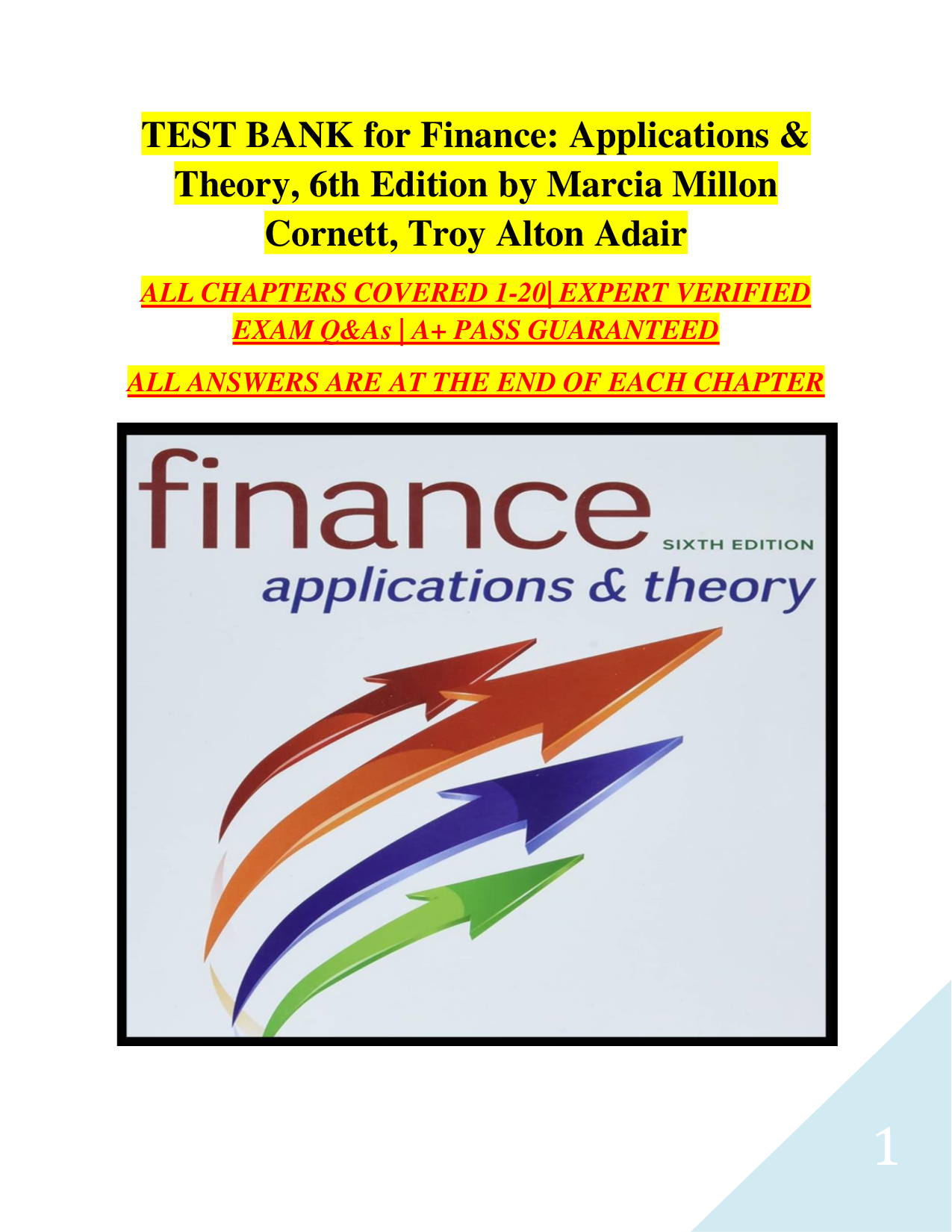 Finance: Applications & Theory, 6th Edition Test Bank