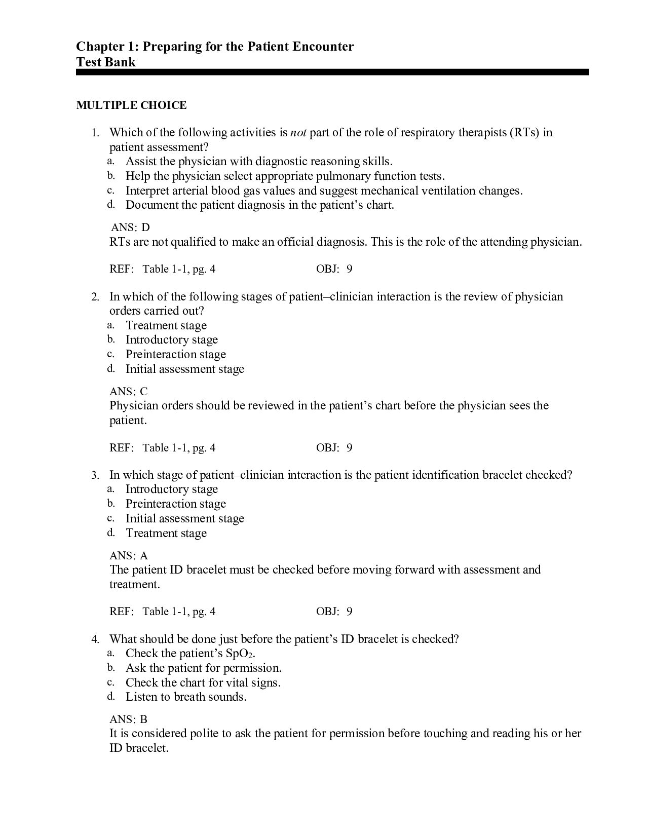 Wilkins' Clinical Assessment in Respiratory Care Test Bank