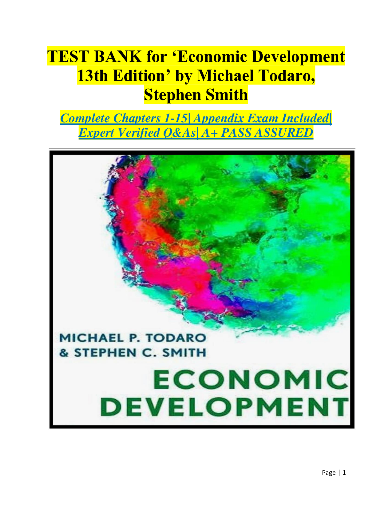 Economic Development, 13th Edition Test Bank by Todaro & Smith
