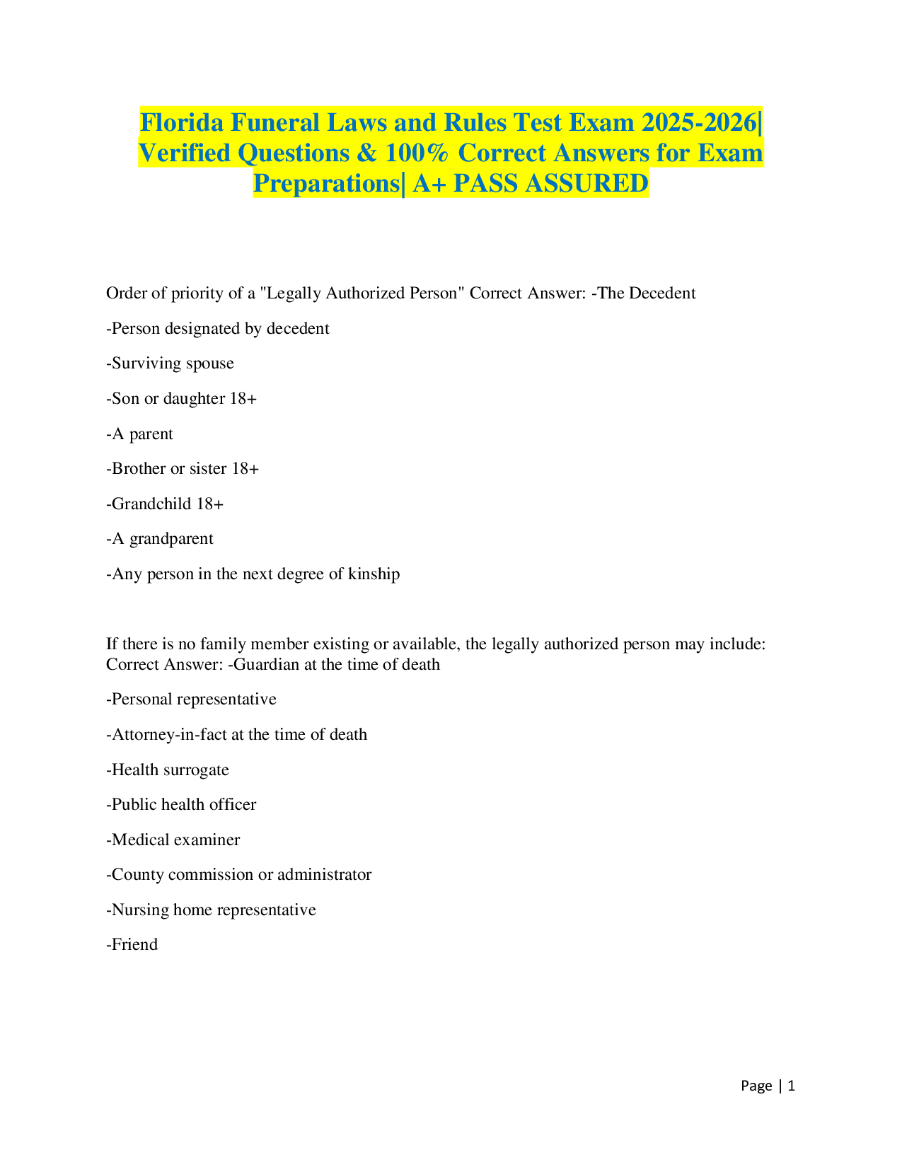 Florida Funeral Laws and Rules 2025-2026 Exam Prep