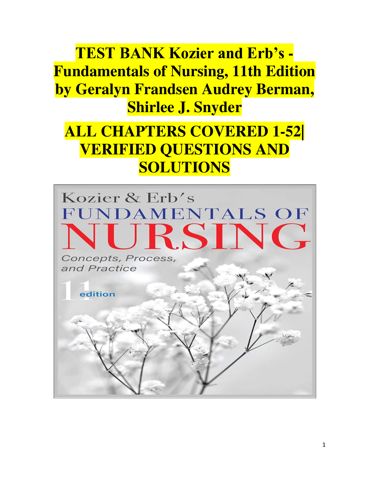 Kozier and Erb's Fundamentals of Nursing, 11th Edition Test Bank