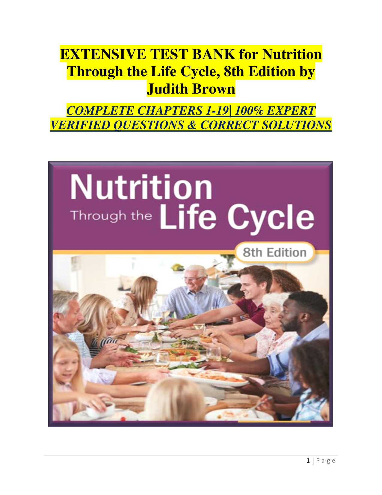 Nutrition Through the Life Cycle, 8th Edition Test Bank