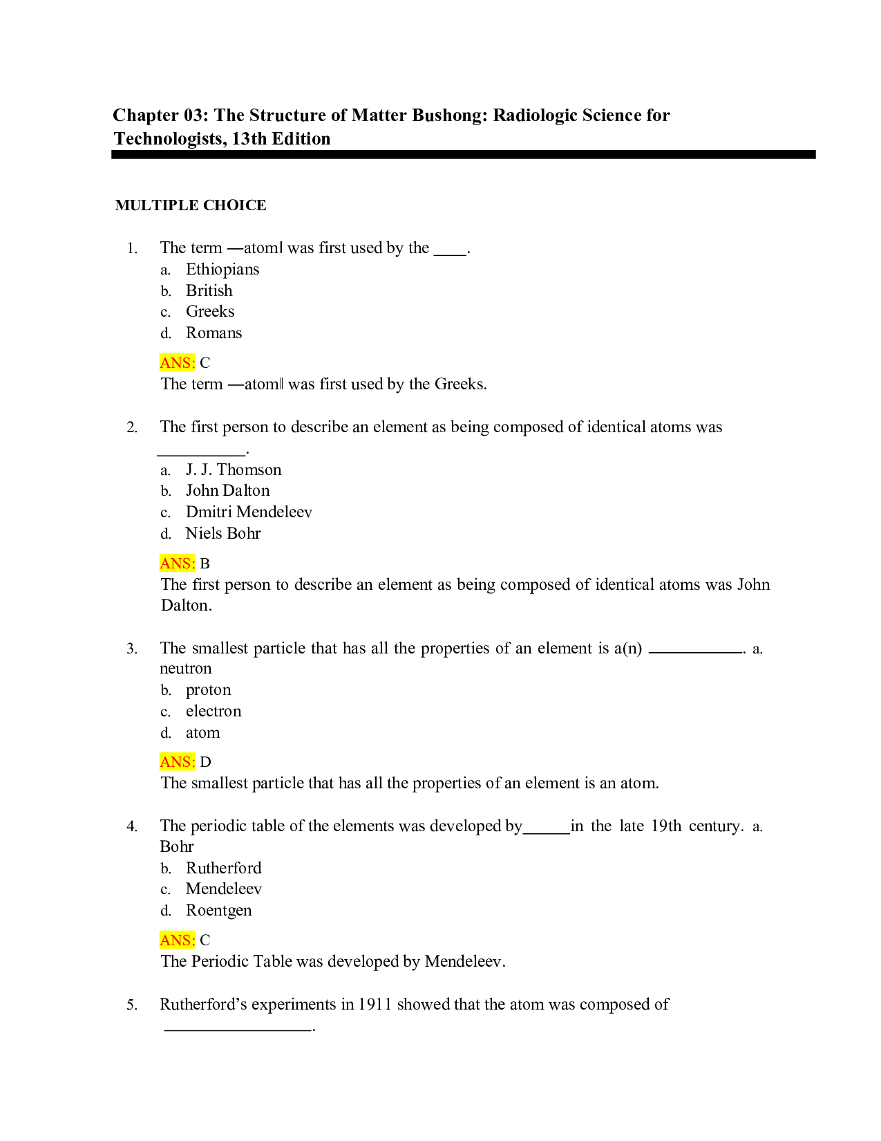 Bushong's Radiologic Science for Technologists, 13th Edition Test Bank - Chapter 3