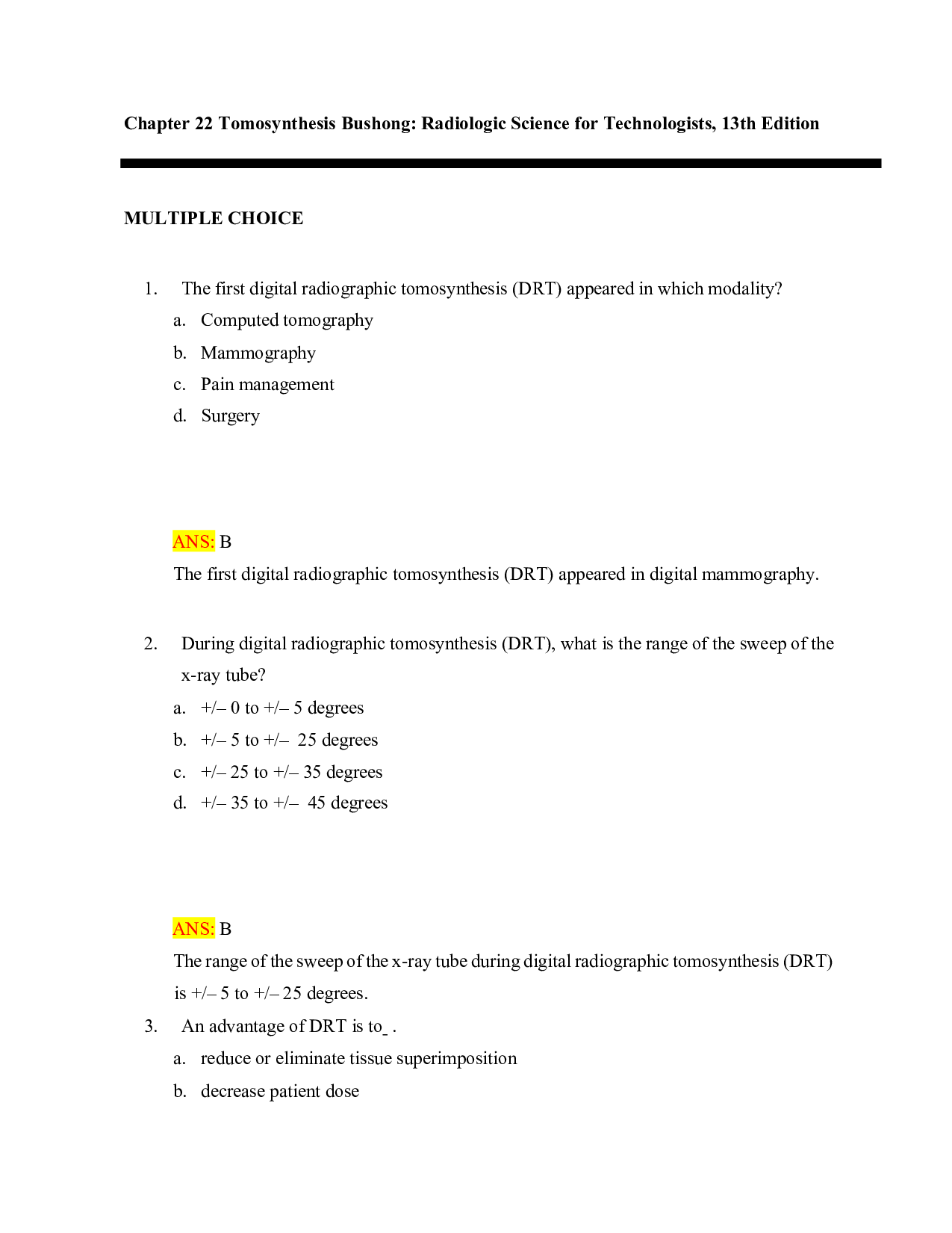 Bushong's Radiologic Science for Technologists, 13th Edition Chapter 22 Test Bank
