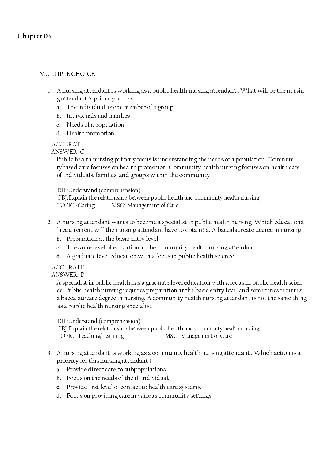 Population Health Nursing Practice Test Bank