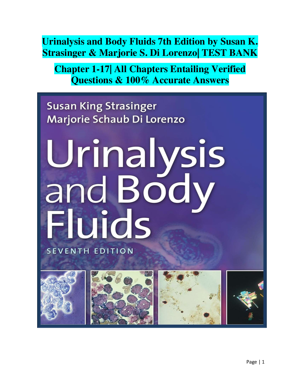 Urinalysis and Body Fluids, 7th Edition Test Bank