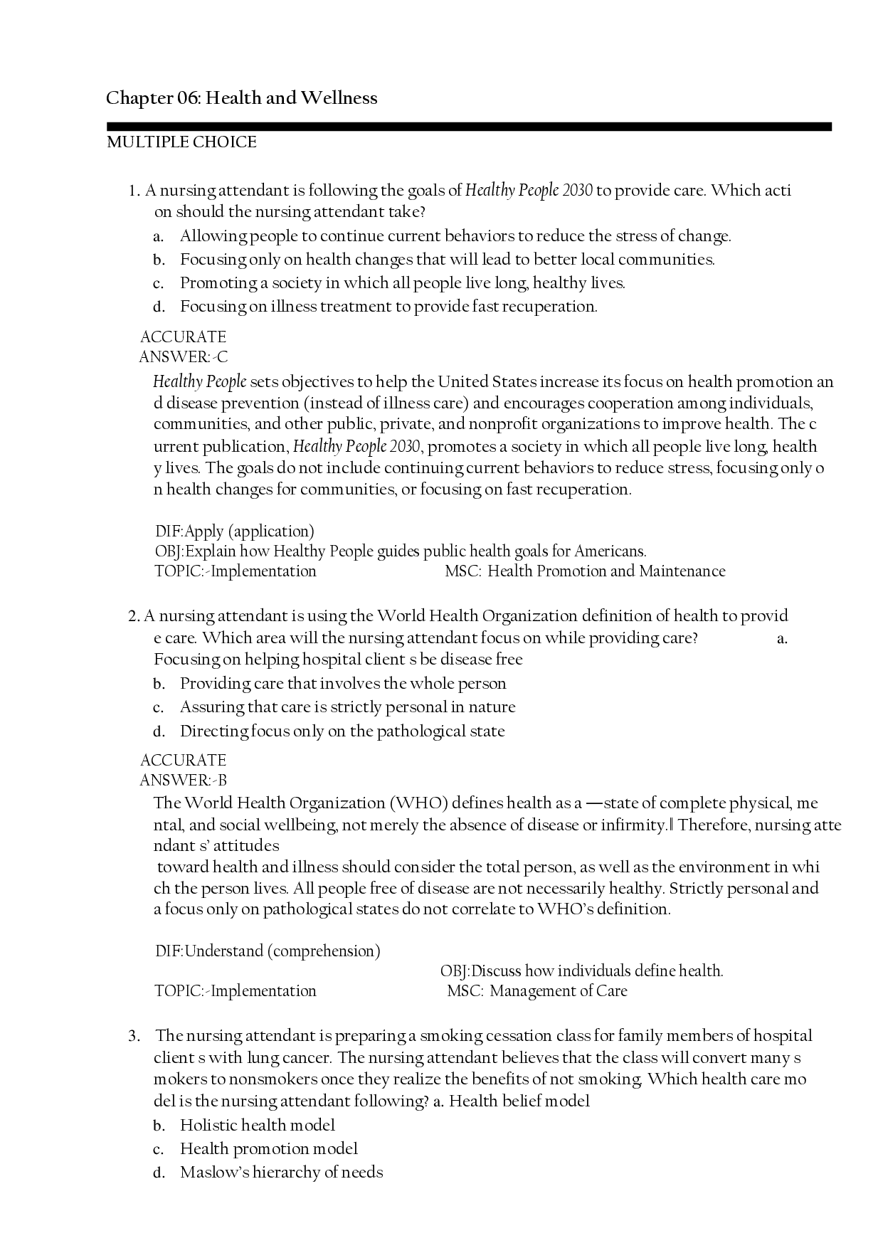 Health and Wellness Chapter 6 Test Bank