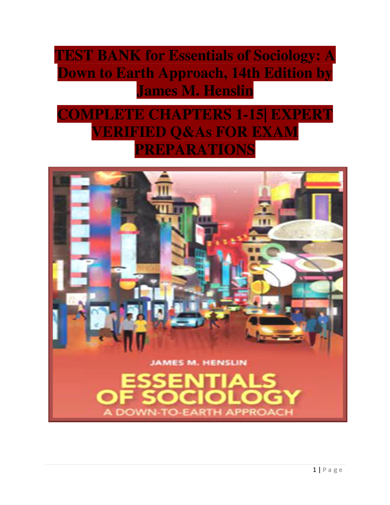 Essentials of Sociology: A Down-to-Earth Approach, 14th Edition Test Bank
