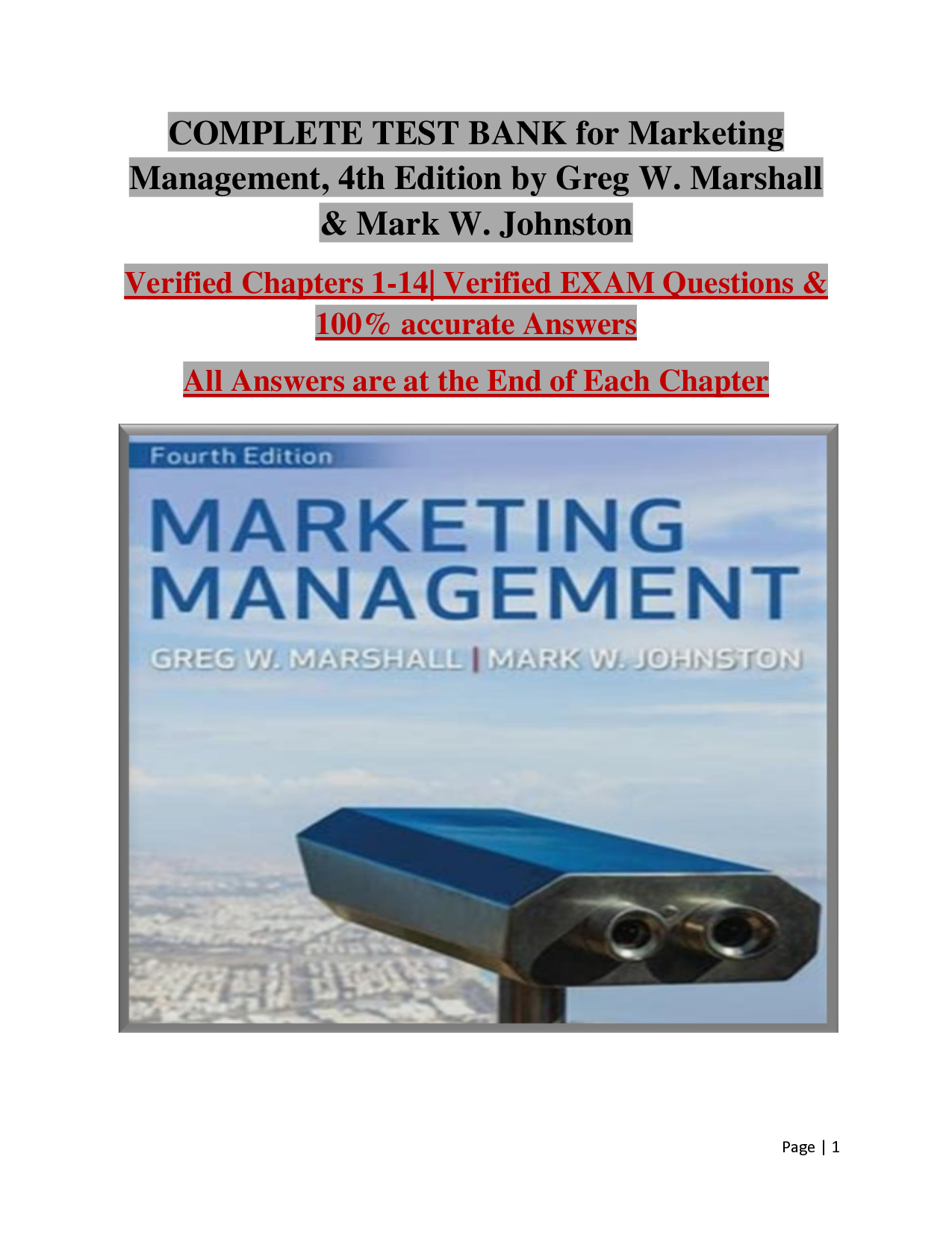 Marketing Management, 4th Edition by Marshall & Johnston Test Bank