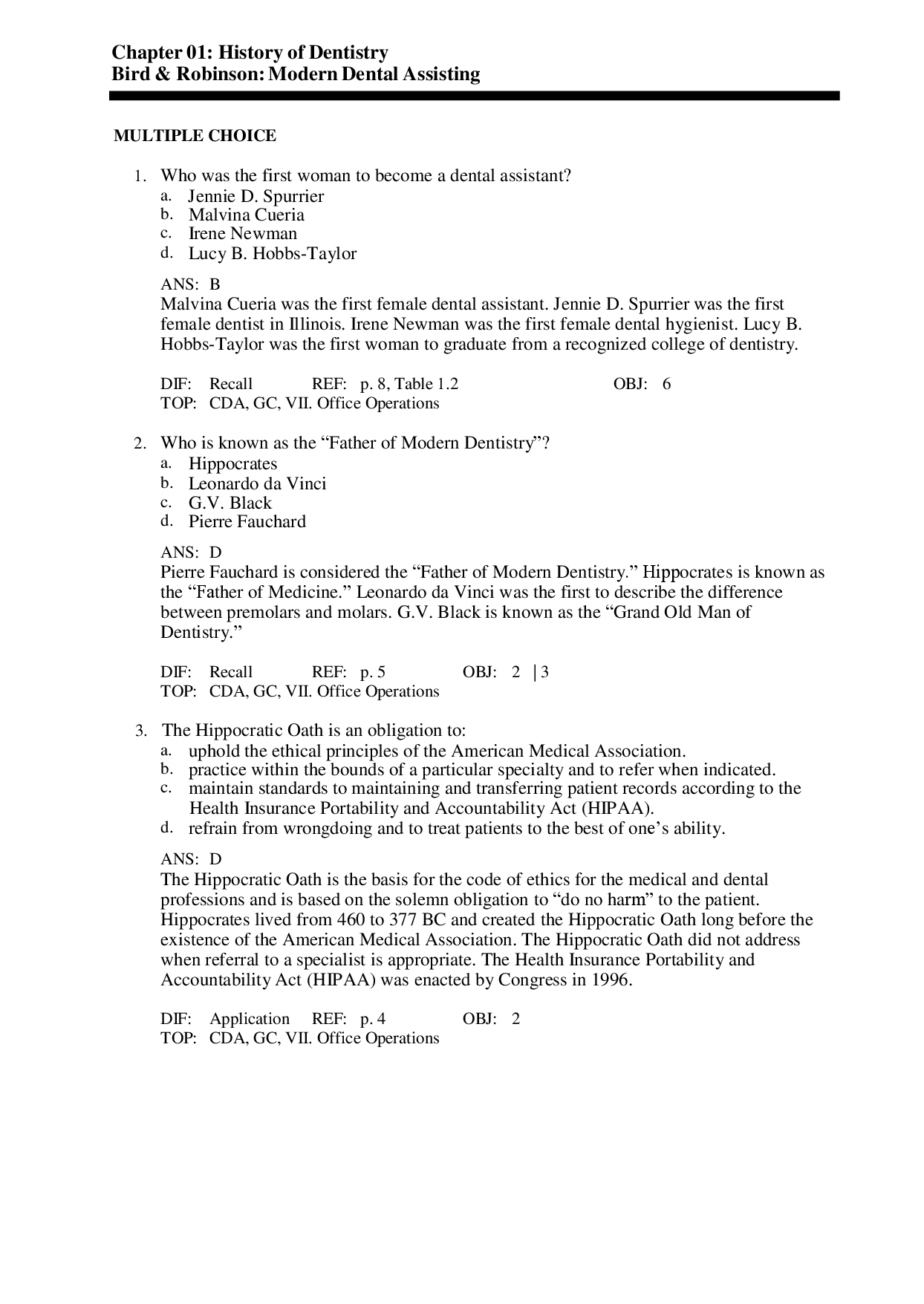 Modern Dental Assisting Test Bank