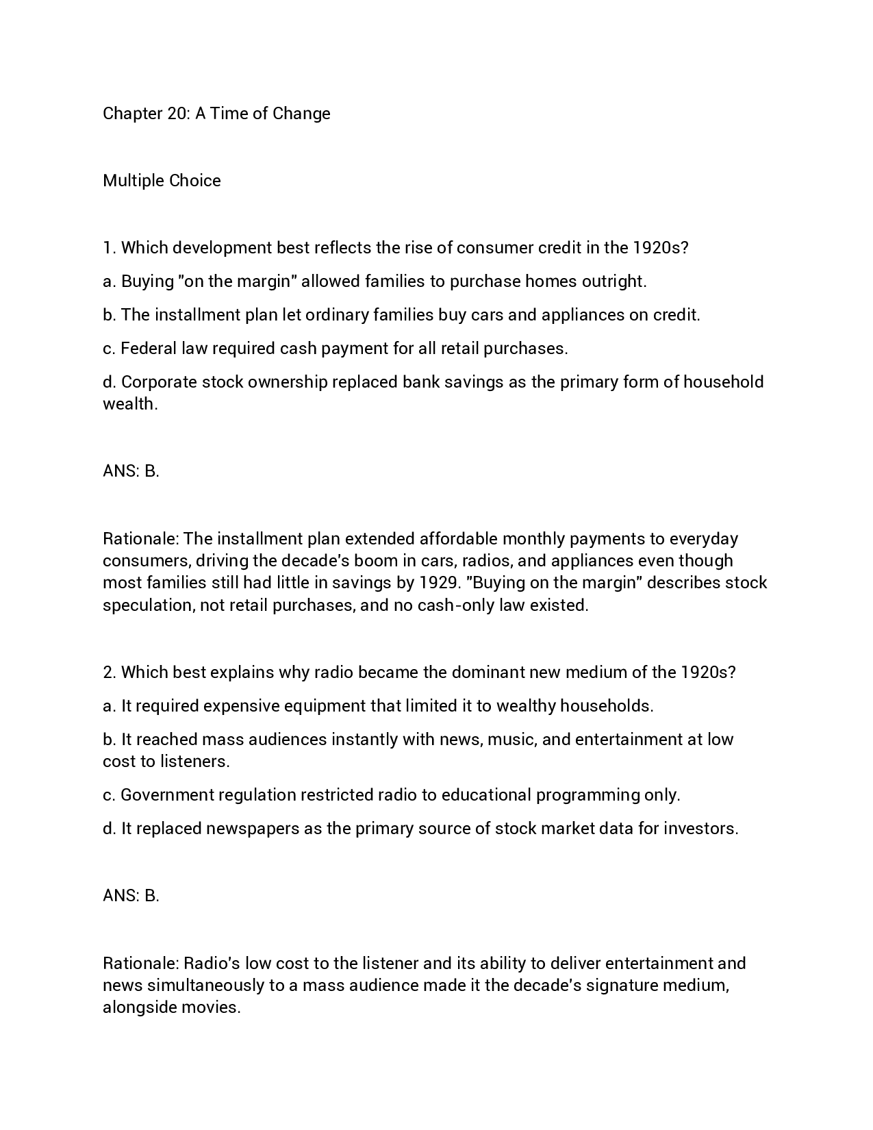 A Time of Change: 1920s American History Practice Questions