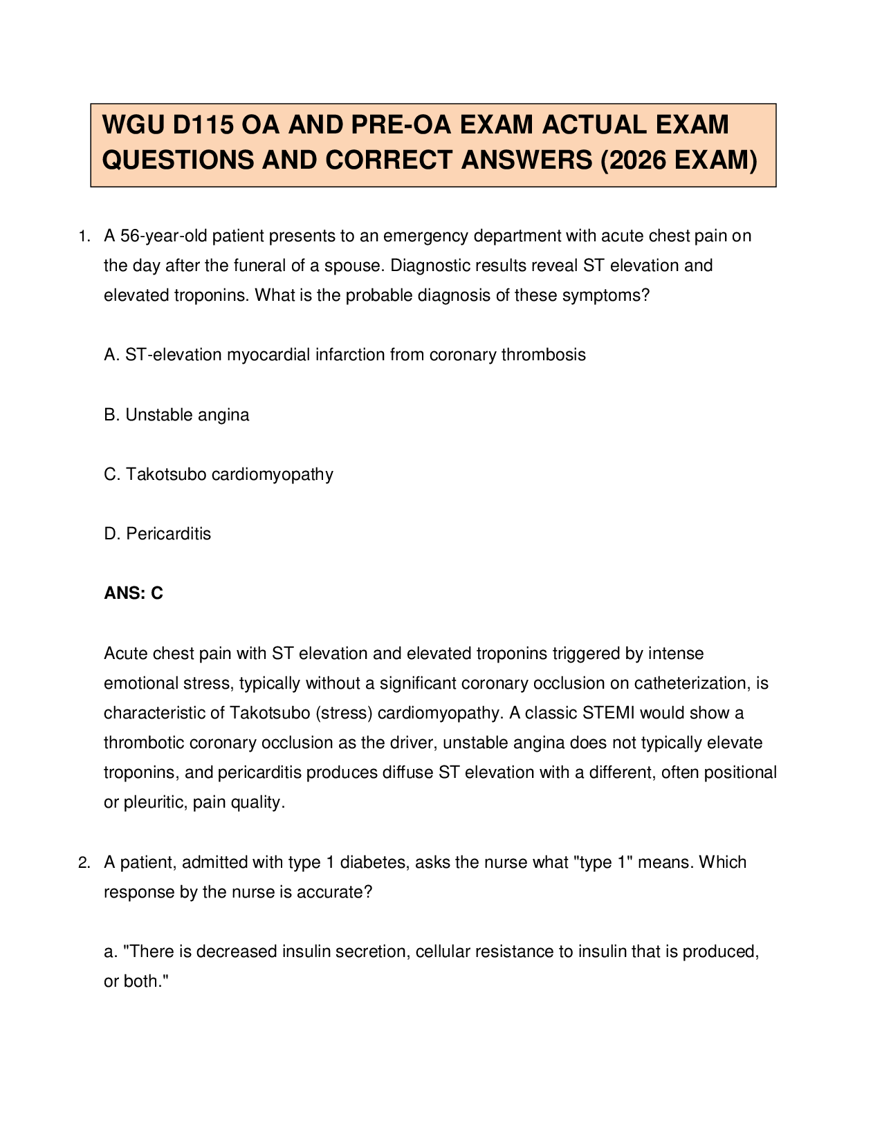 WGU D115 Advanced Pathophysiology Exam Questions and Answers