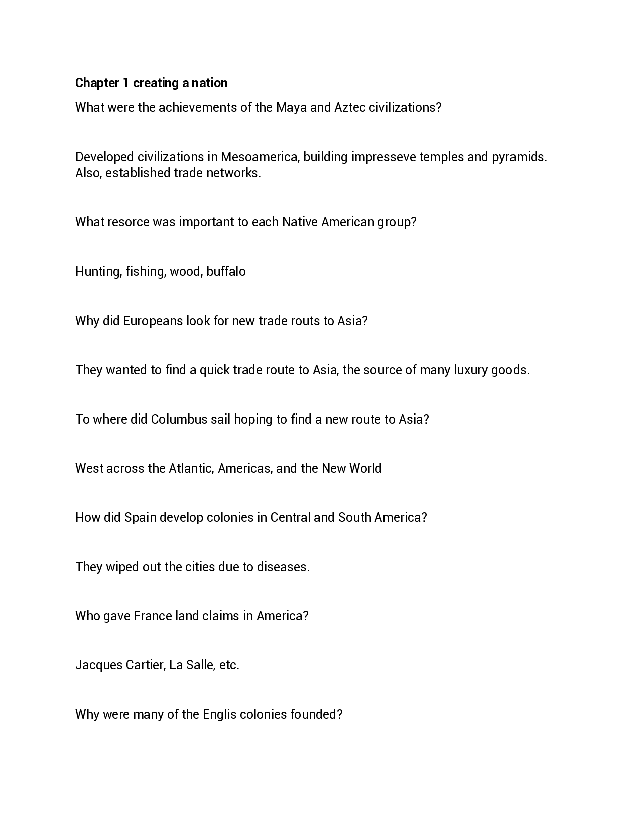 Creating a Nation Study Guide