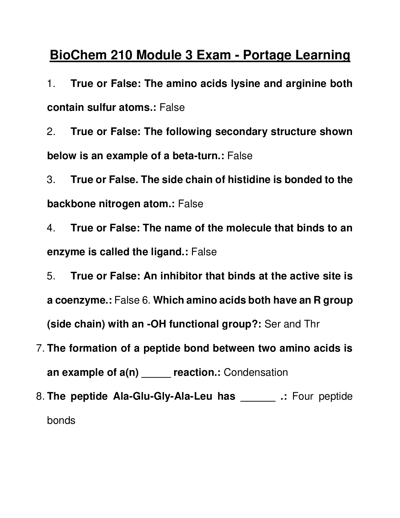 Portage Learning BioChem 210 Module 3 Exam