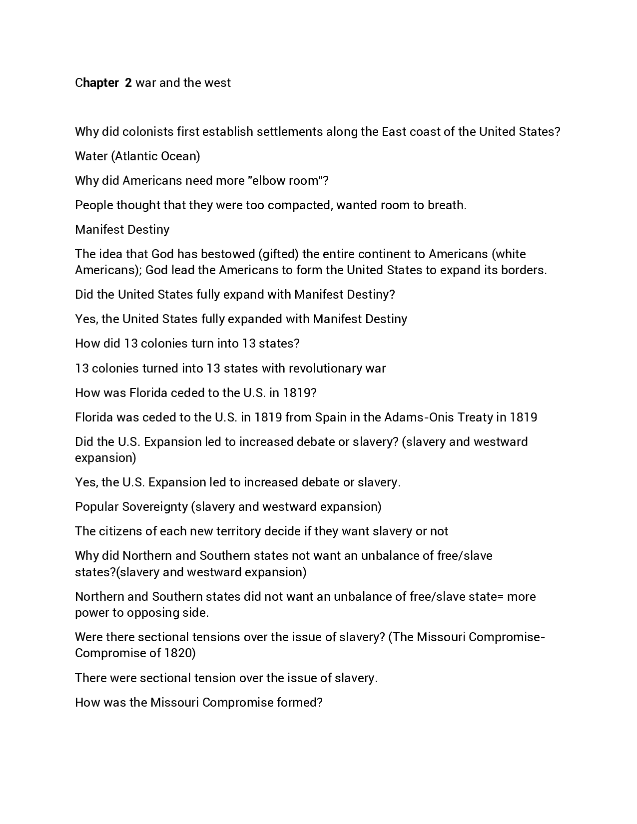 War and the West: US Expansion and Civil War Study Guide