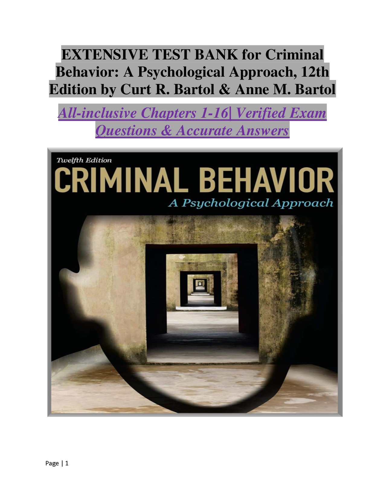 Criminal Behavior: A Psychological Approach, 12th Edition Test Bank