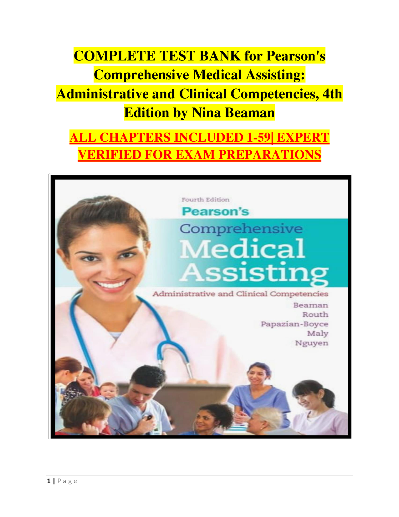 Pearson's Comprehensive Medical Assisting: Administrative and Clinical Competencies, 4th Edition Test Bank