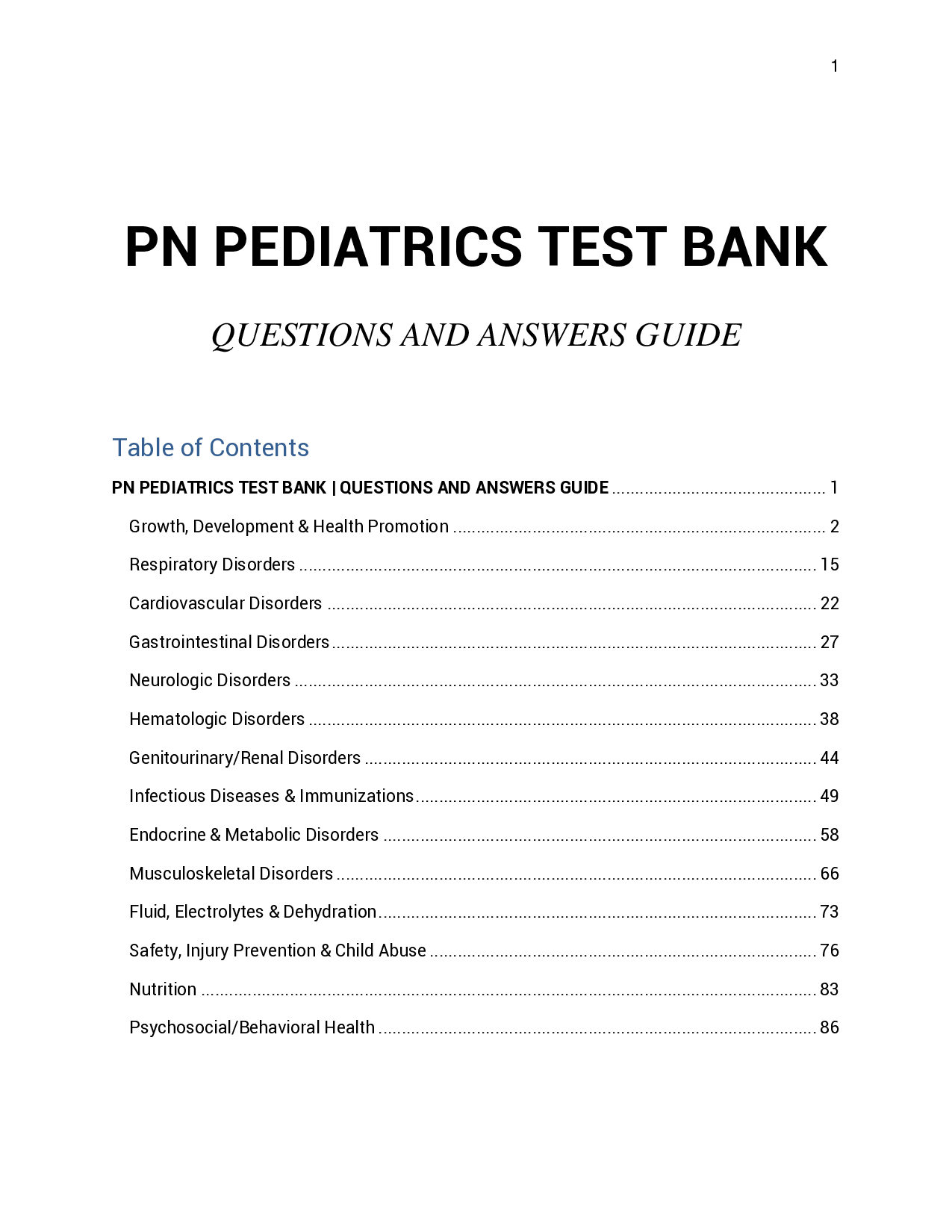PN Pediatrics Test Bank: Questions and Answers Guide