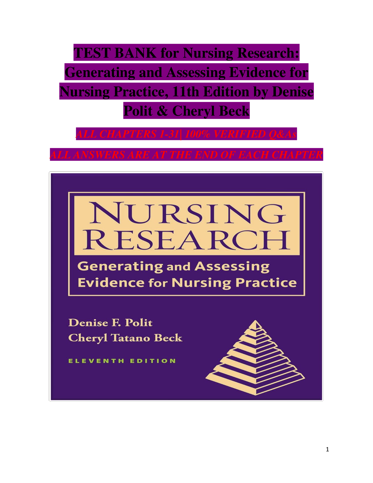 Nursing Research: Generating and Assessing Evidence for Nursing Practice, 11th Edition Test Bank