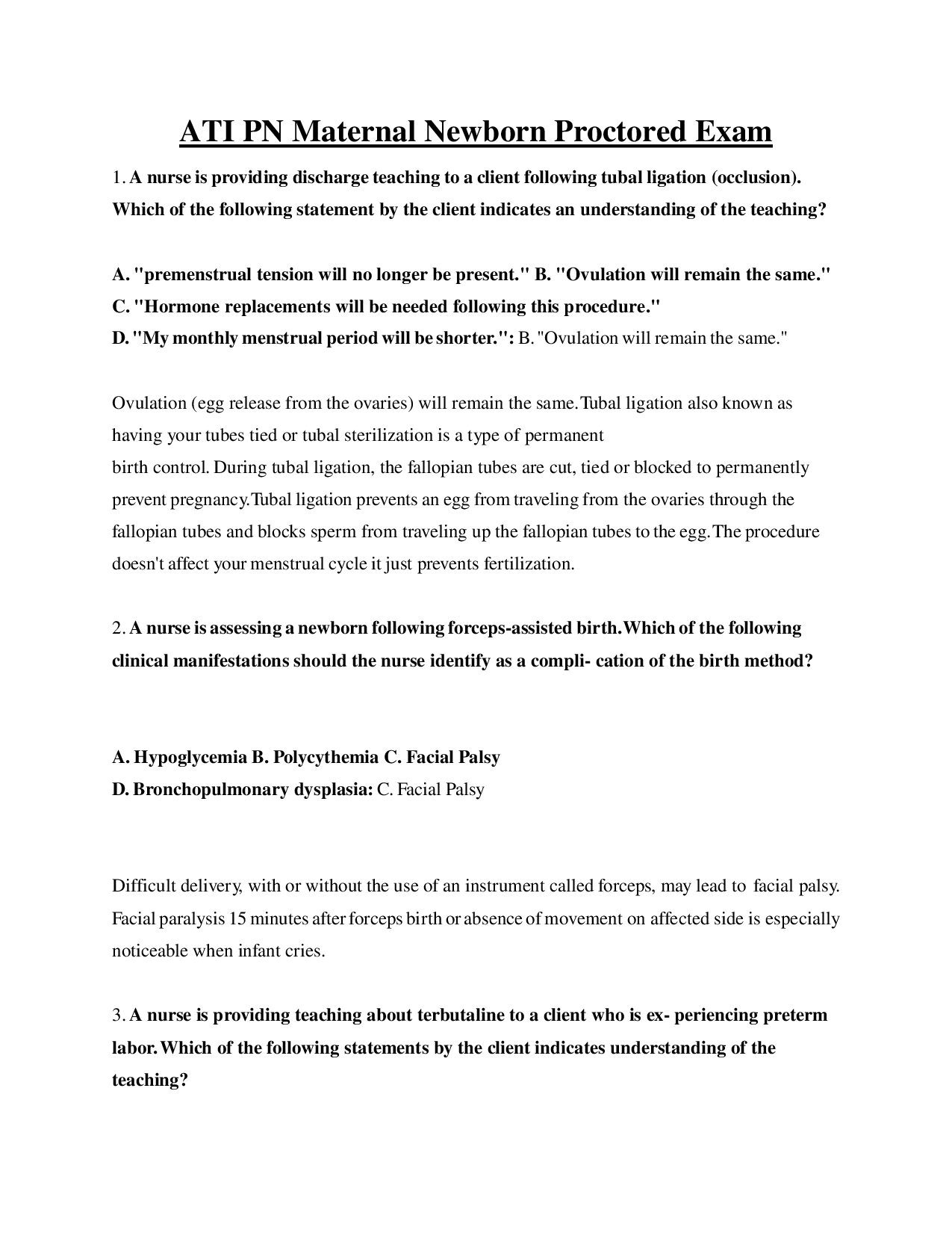 ATI PN Maternal Newborn Proctored Exam 2023
