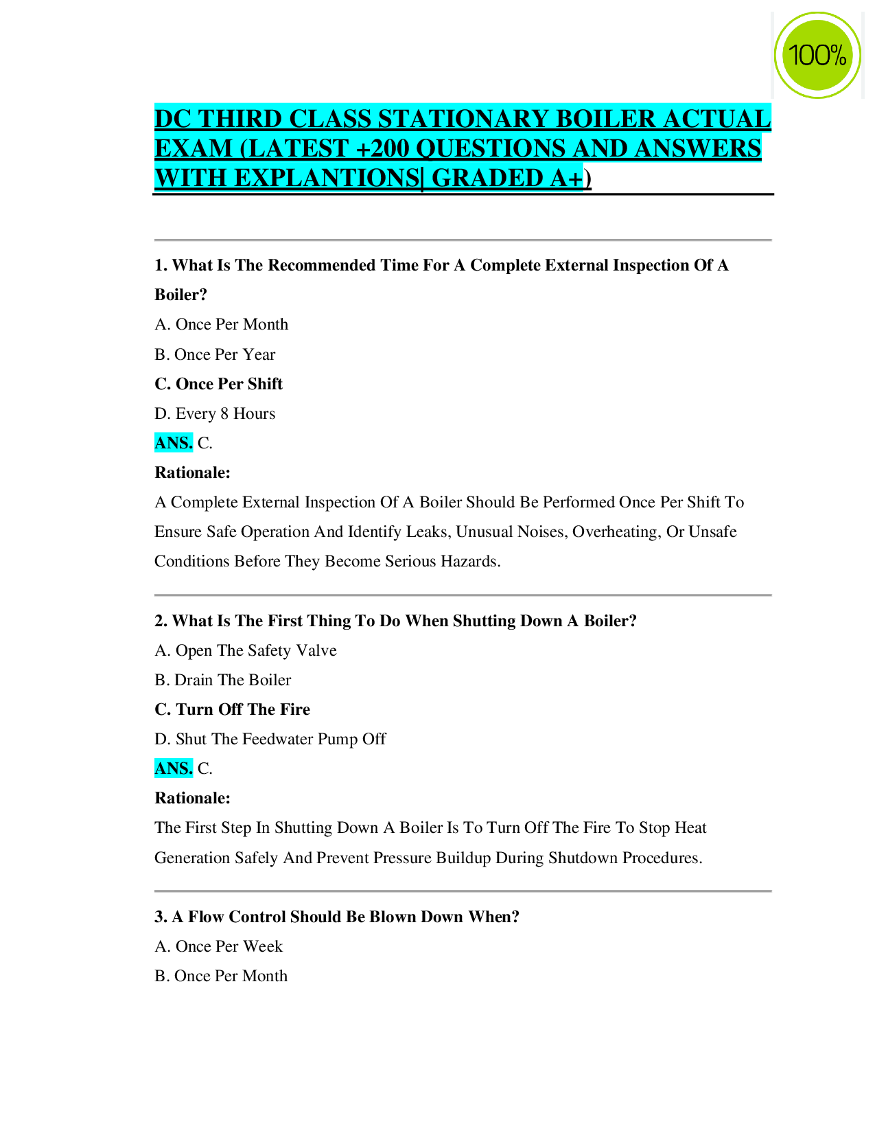 DC Third Class Stationary Boiler Exam Practice Questions