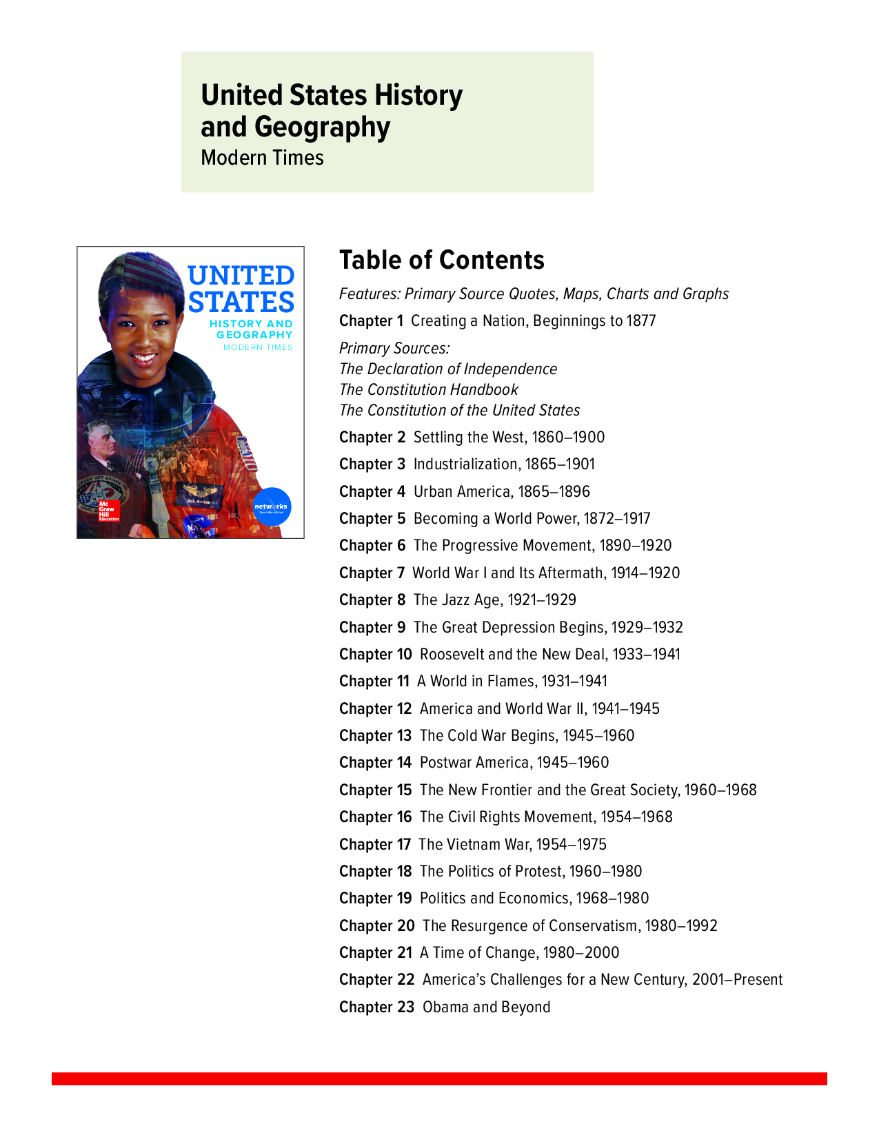 United States History and Geography: Modern Times Table of Contents
