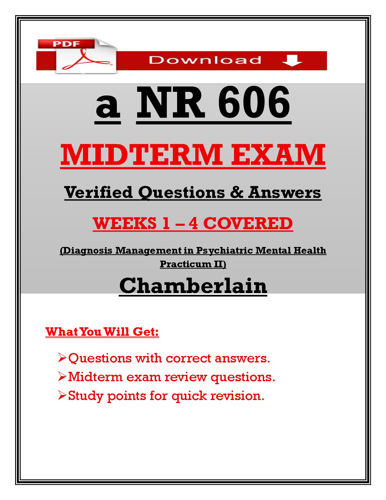 NR 606 Diagnosis and Management in Psychiatric Mental Health Practicum II Midterm Exam