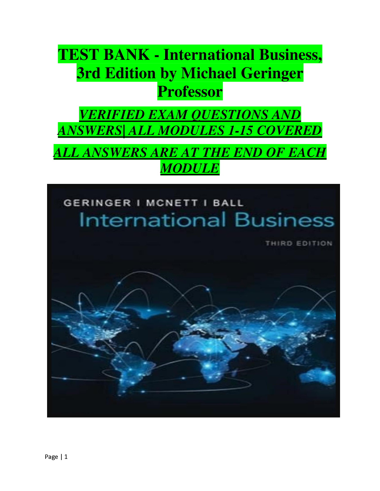 International Business, 3rd Edition Test Bank by Michael Geringer