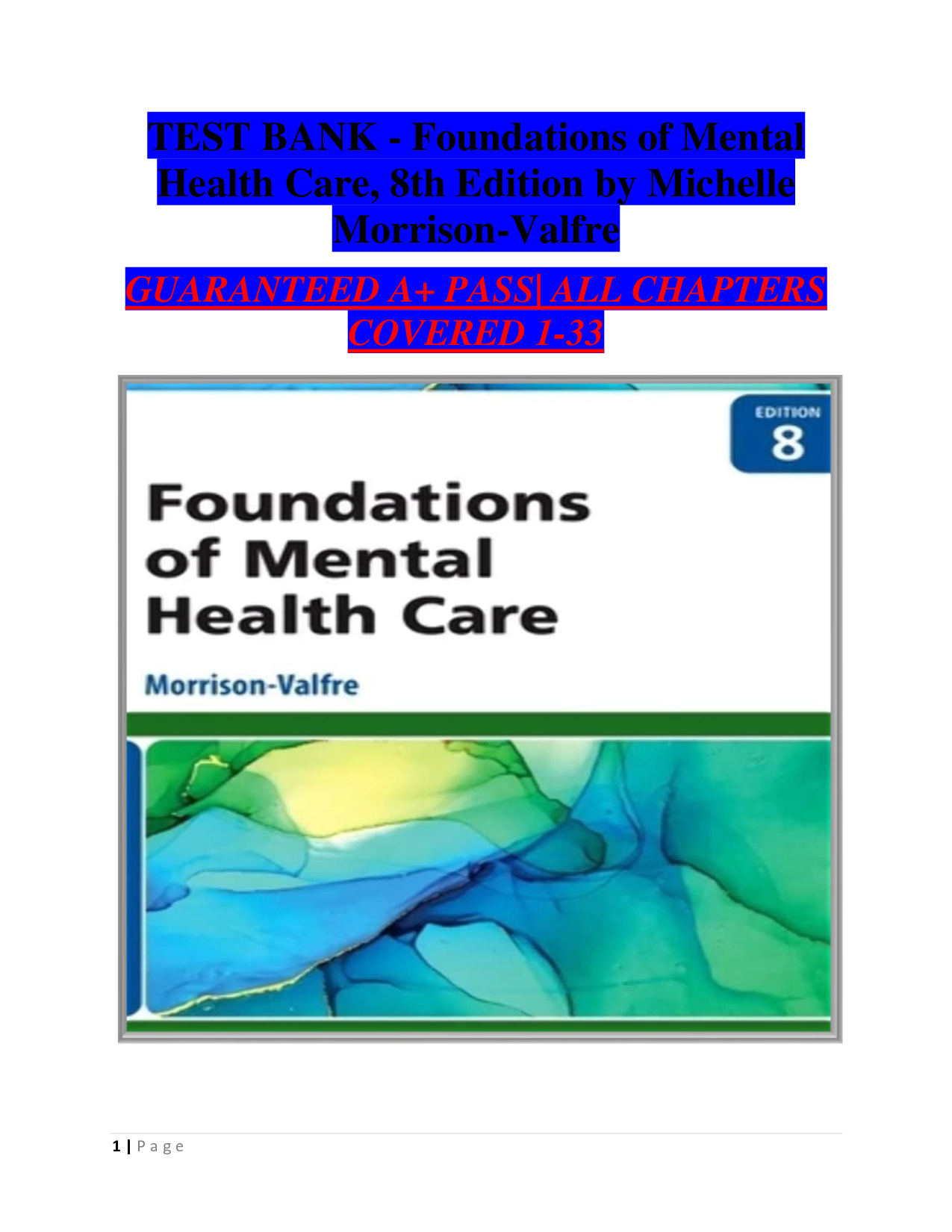 Foundations of Mental Health Care, 8th Edition Test Bank