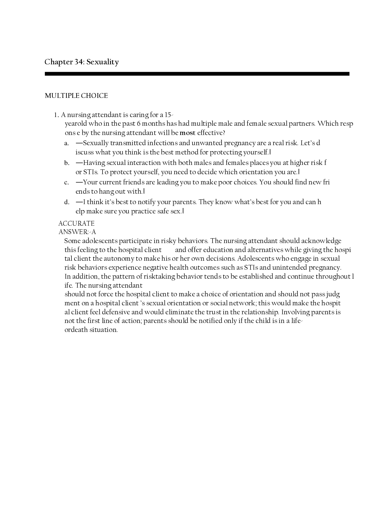 Nursing Sexuality Chapter 34 Practice Questions