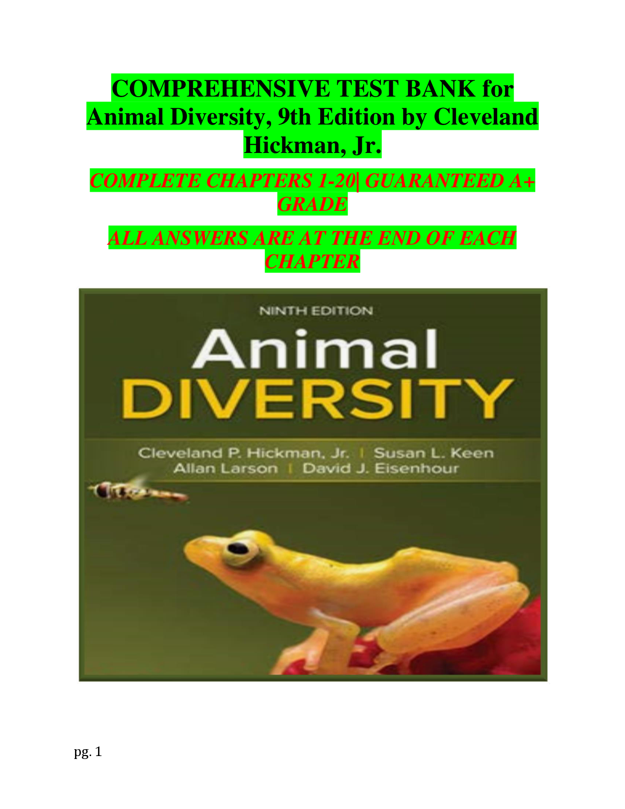 Animal Diversity, 9th Edition Test Bank by Hickman