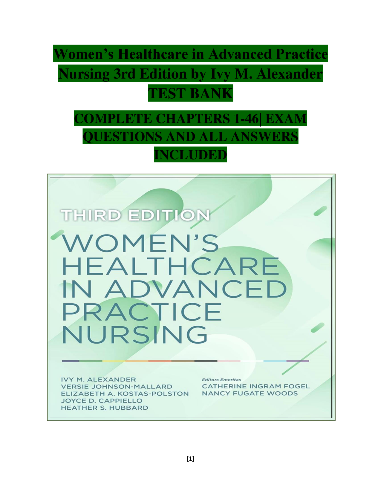 Women's Healthcare in Advanced Practice Nursing, 3rd Edition Test Bank
