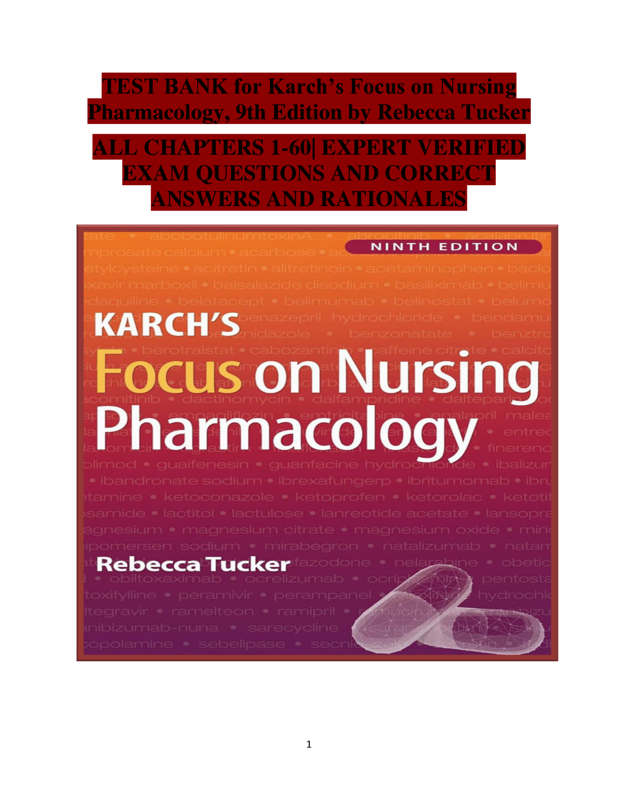 Karch's Focus on Nursing Pharmacology, 9th Edition Test Bank