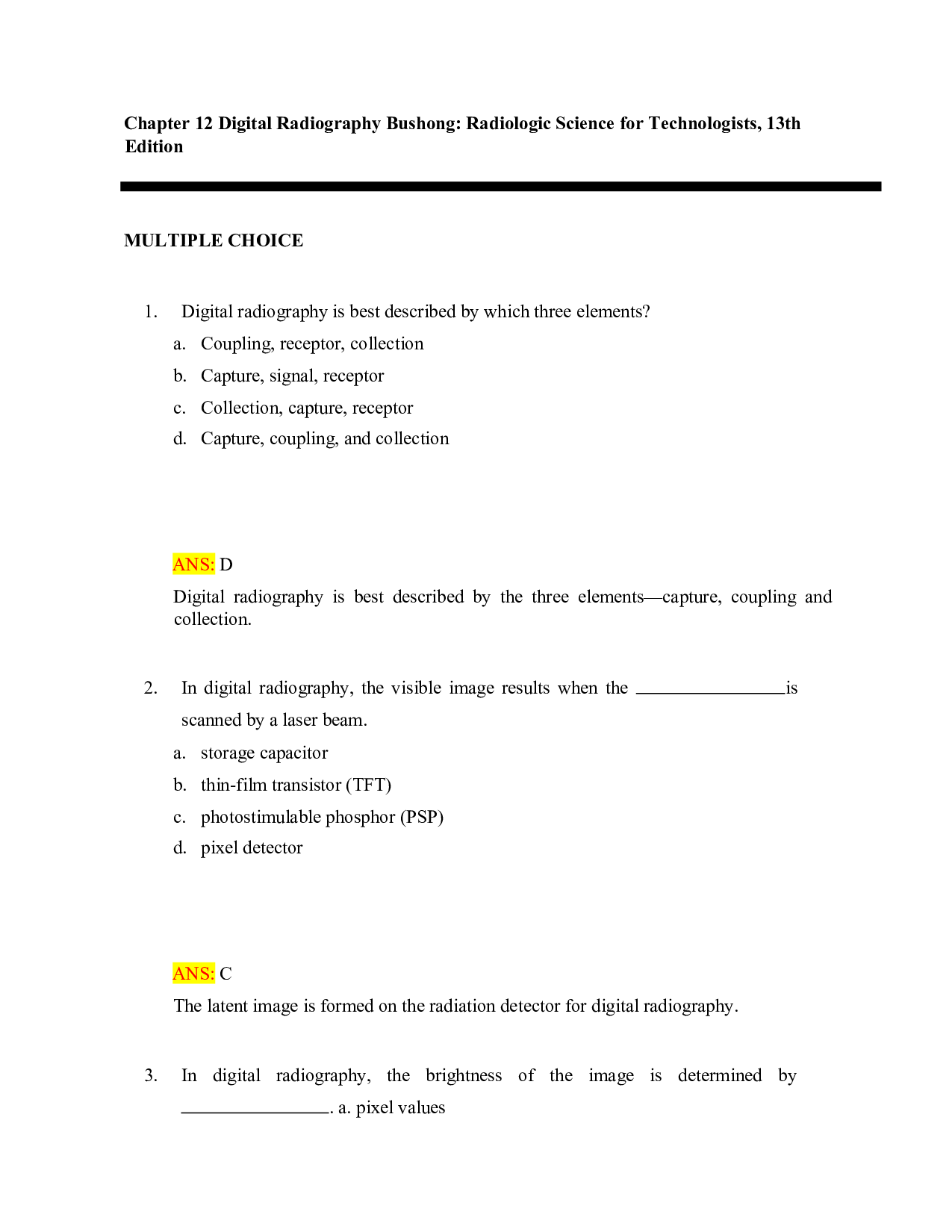 Bushong's Radiologic Science for Technologists, 13th Edition Test Bank - Chapter 12