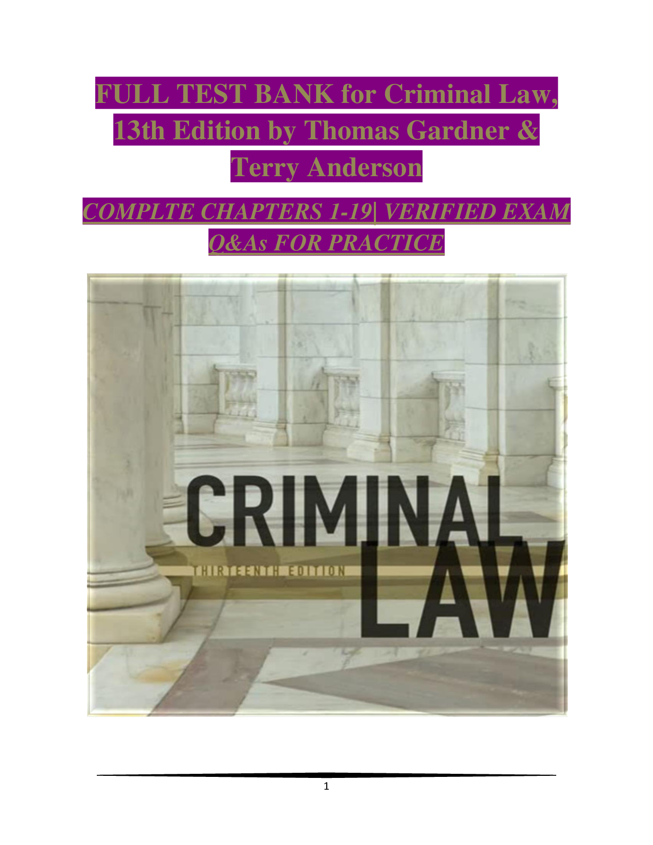 Criminal Law, 13th Edition Test Bank by Gardner & Anderson