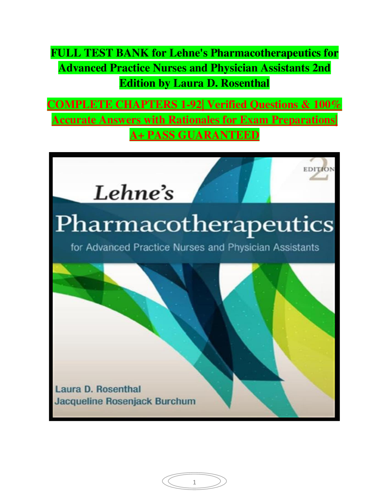 Lehne's Pharmacotherapeutics for Advanced Practice Nurses and Physician Assistants, 2nd Edition Test Bank