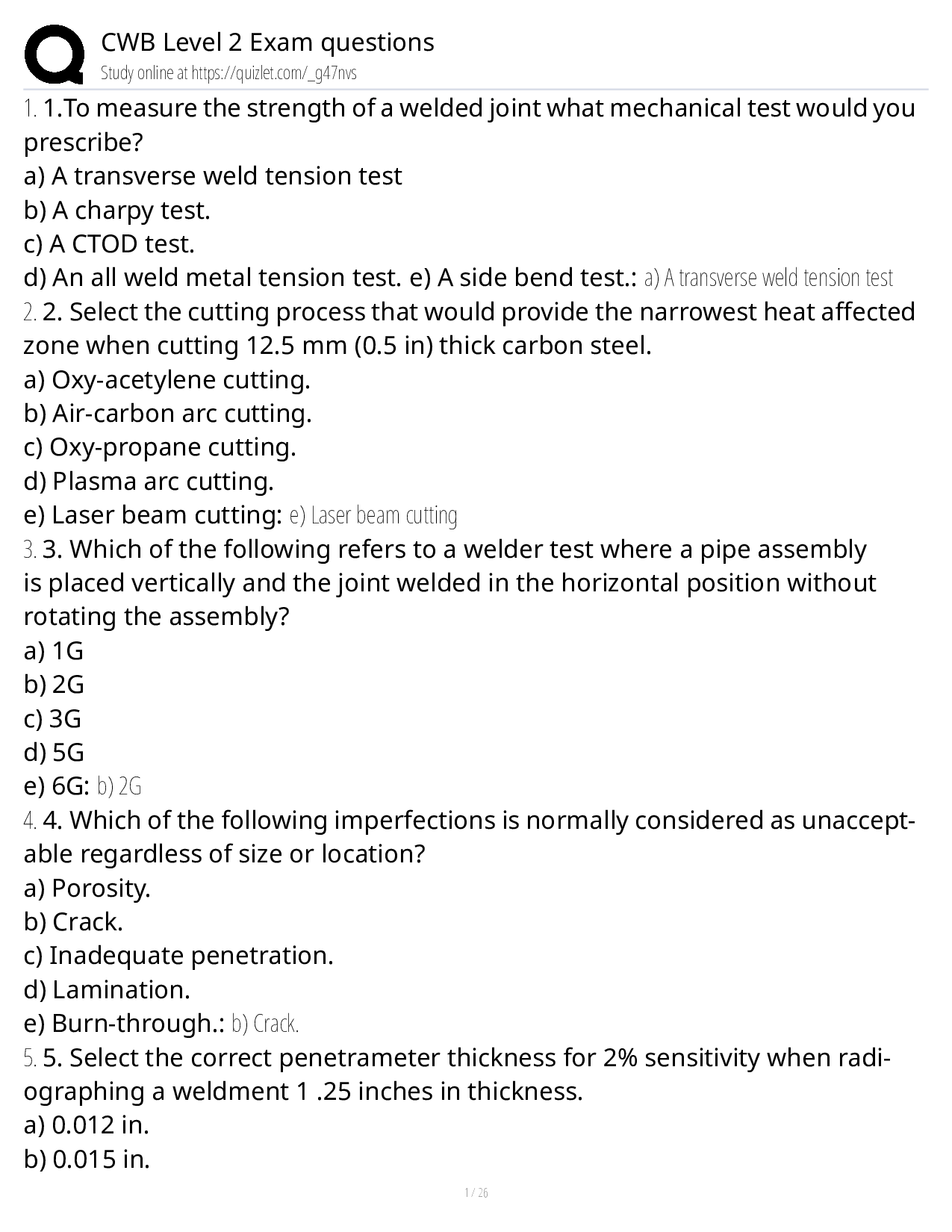 CWB Level 2 Welding Inspector Exam Practice Questions