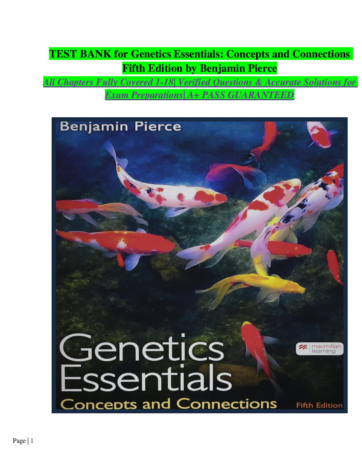 Genetics Essentials: Concepts and Connections, 5th Edition Test Bank