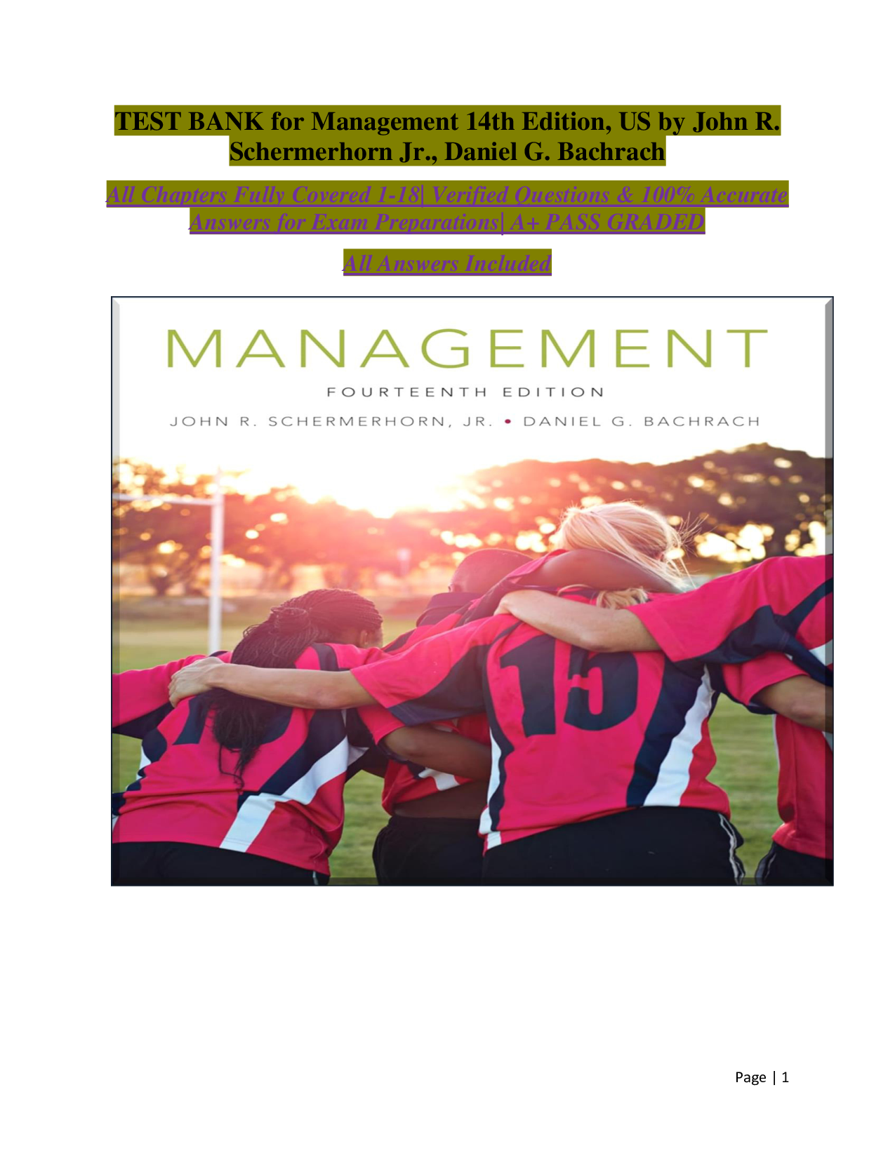 Management, 14th Edition Test Bank by Schermerhorn and Bachrach