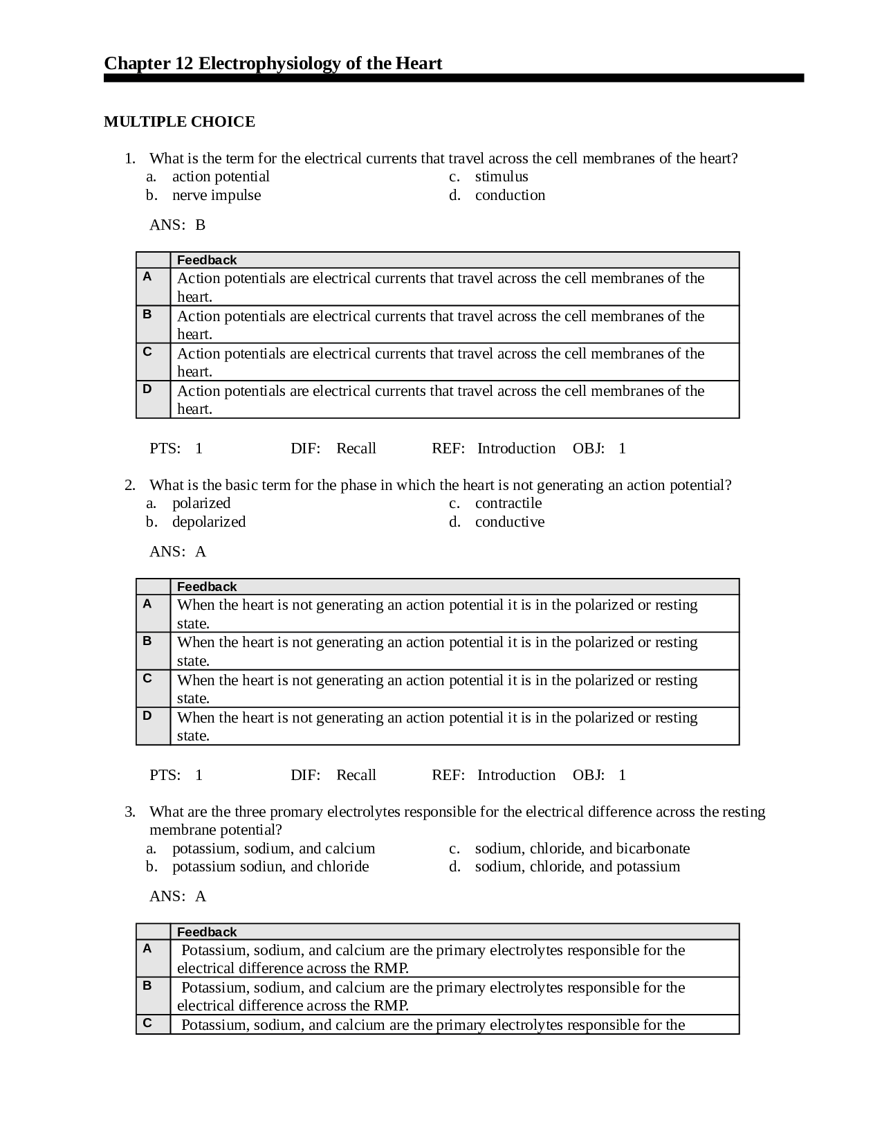 Electrophysiology of the Heart Chapter 12 Test Bank