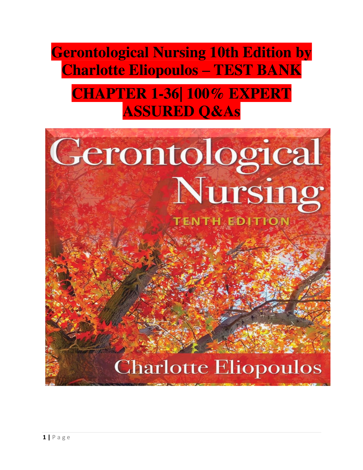 Gerontological Nursing, 10th Edition Test Bank by Eliopoulos