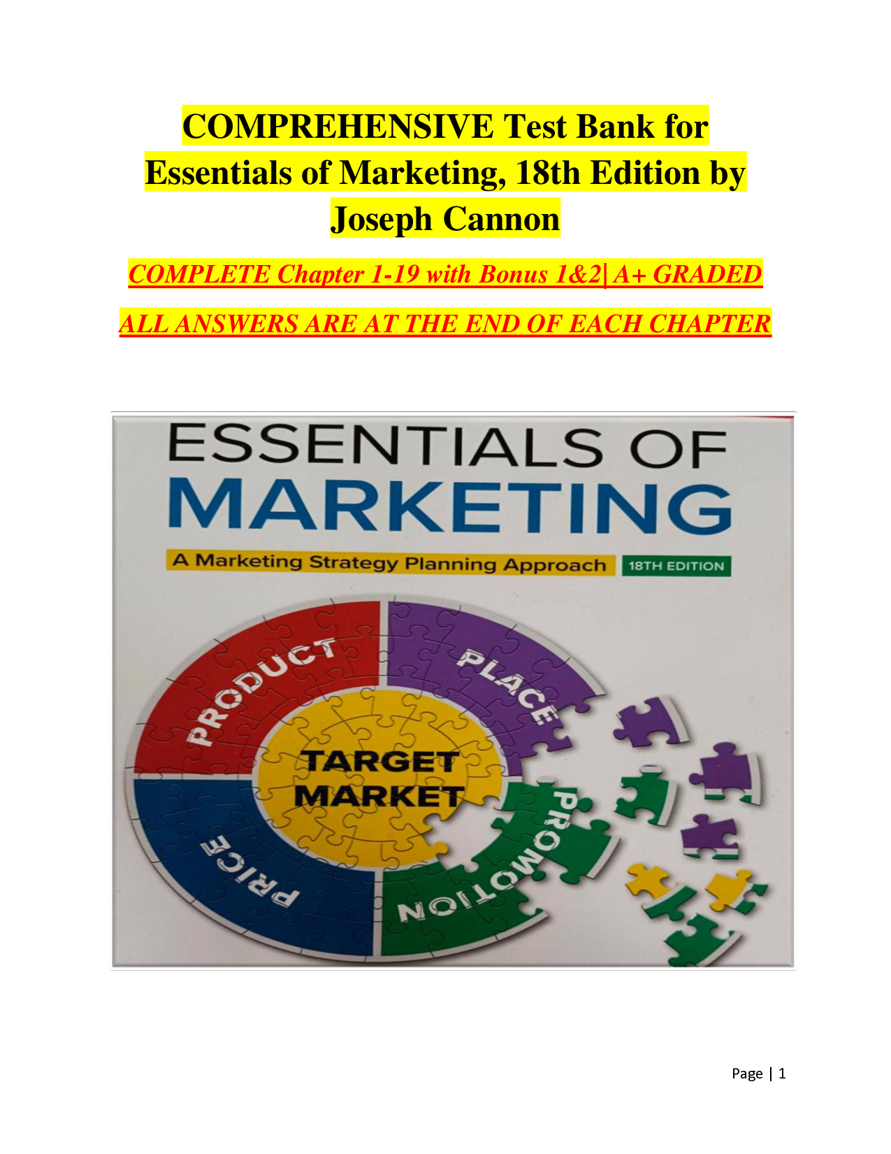 Essentials of Marketing, 18th Edition Test Bank by Joseph Cannon