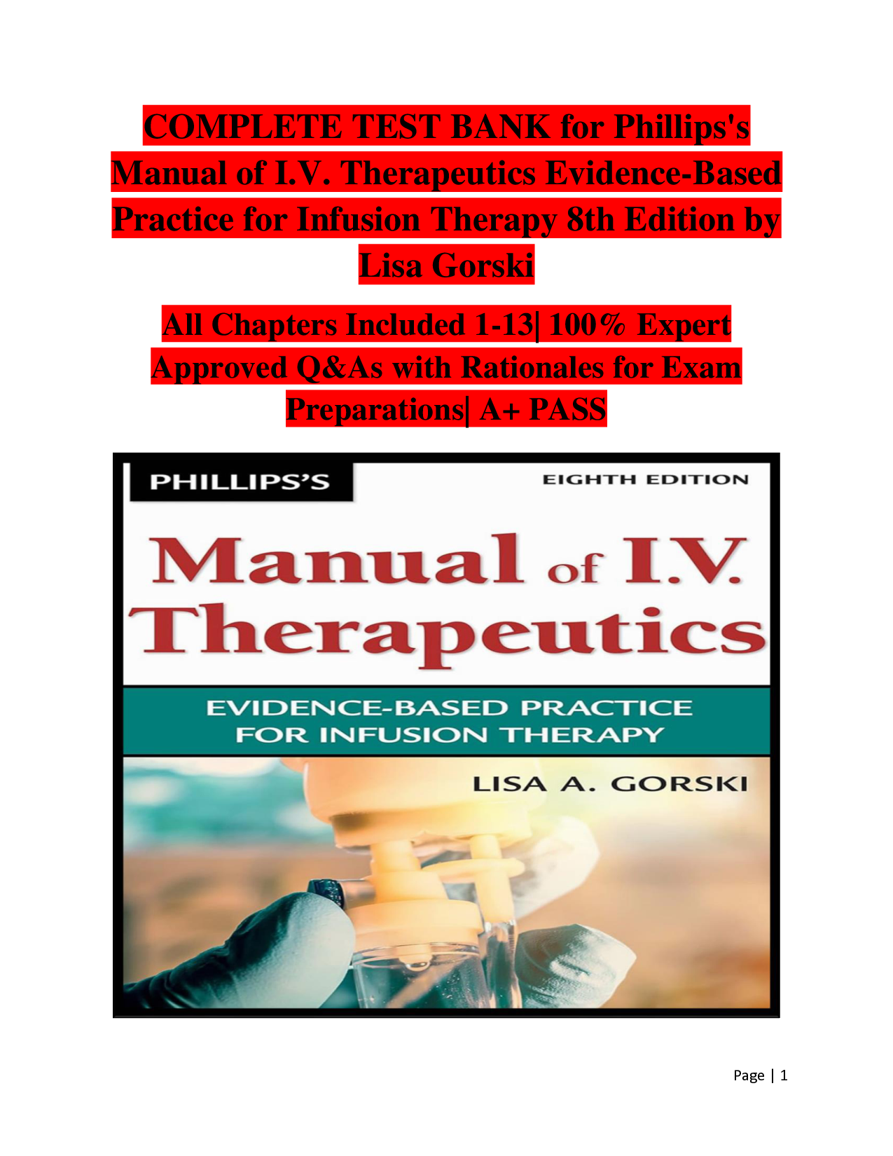 Phillips's Manual of I.V. Therapeutics, 8th Edition Test Bank