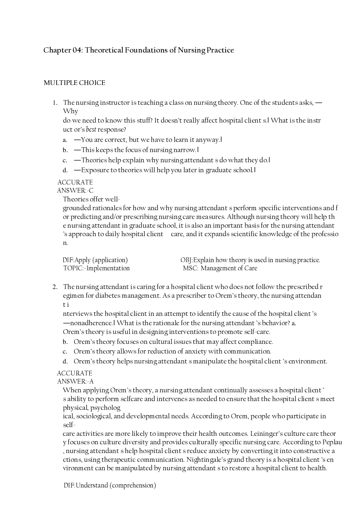 Theoretical Foundations of Nursing Practice Chapter 4 Test Bank