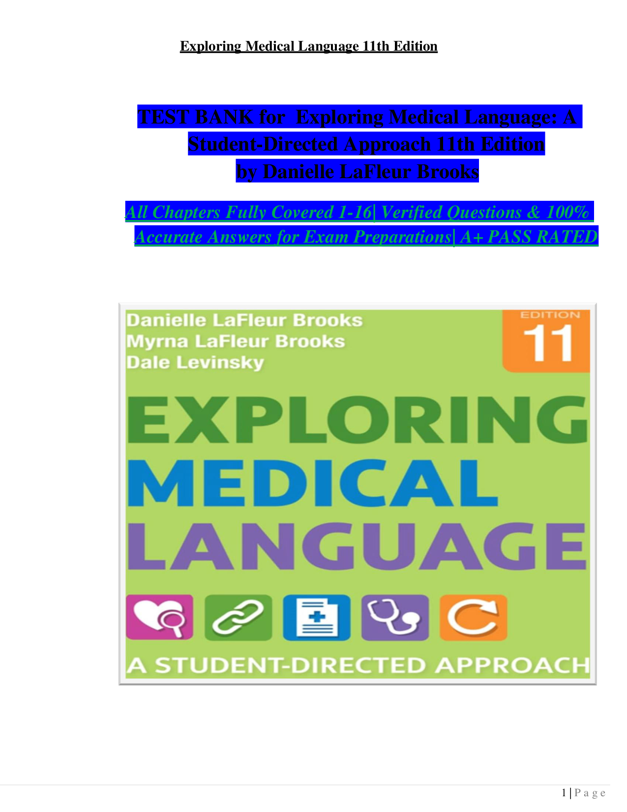 Exploring Medical Language, 11th Edition Test Bank