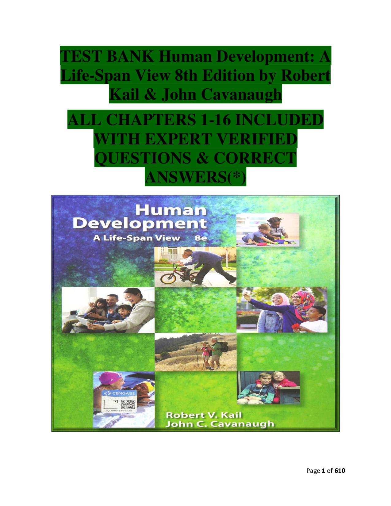 Human Development: A Life-Span View, 8th Edition Test Bank